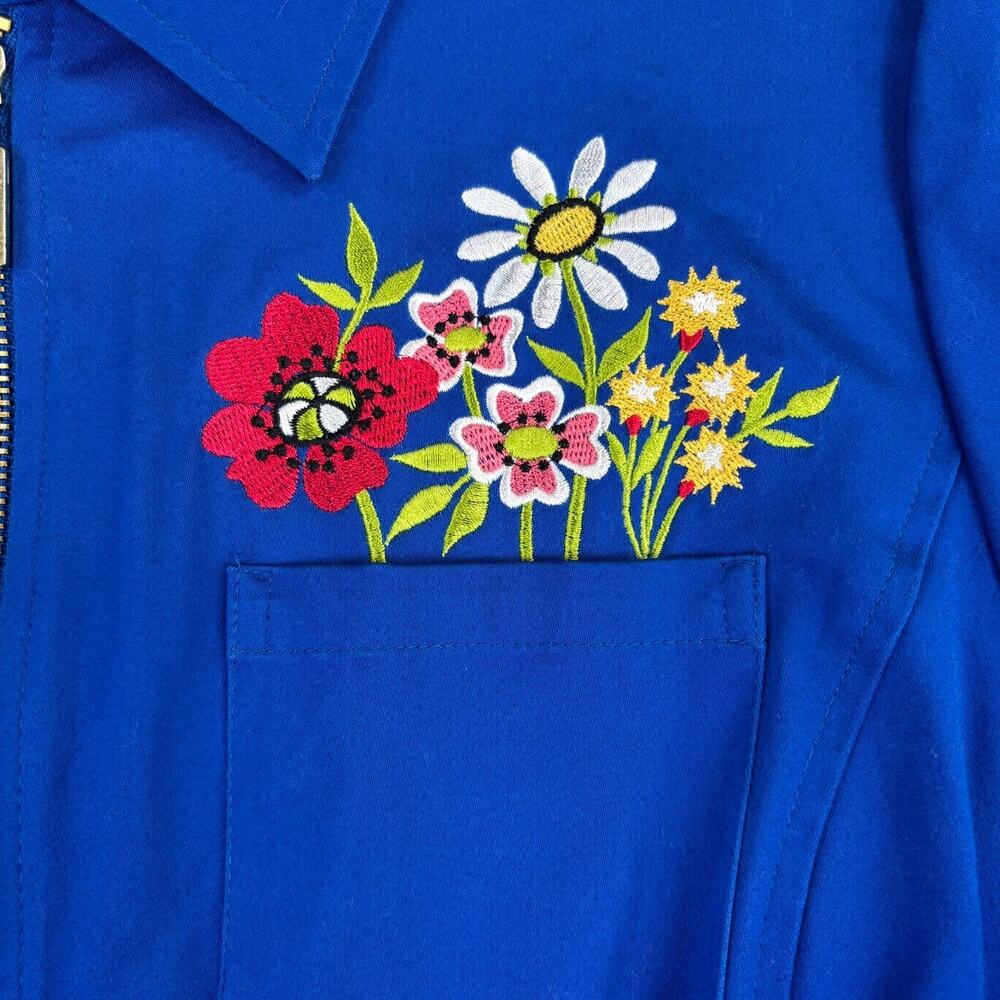 BOB MACKIE Jacket Large Artsy Embroidered Floral Full Zip Pocket Lightweight - Picture 3 of 11